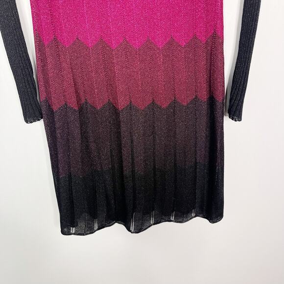 Laundry by Shelli Segal Small S Black Pink Striped Knit Long Sleeve Dress Scoop - Picture 5 of 8